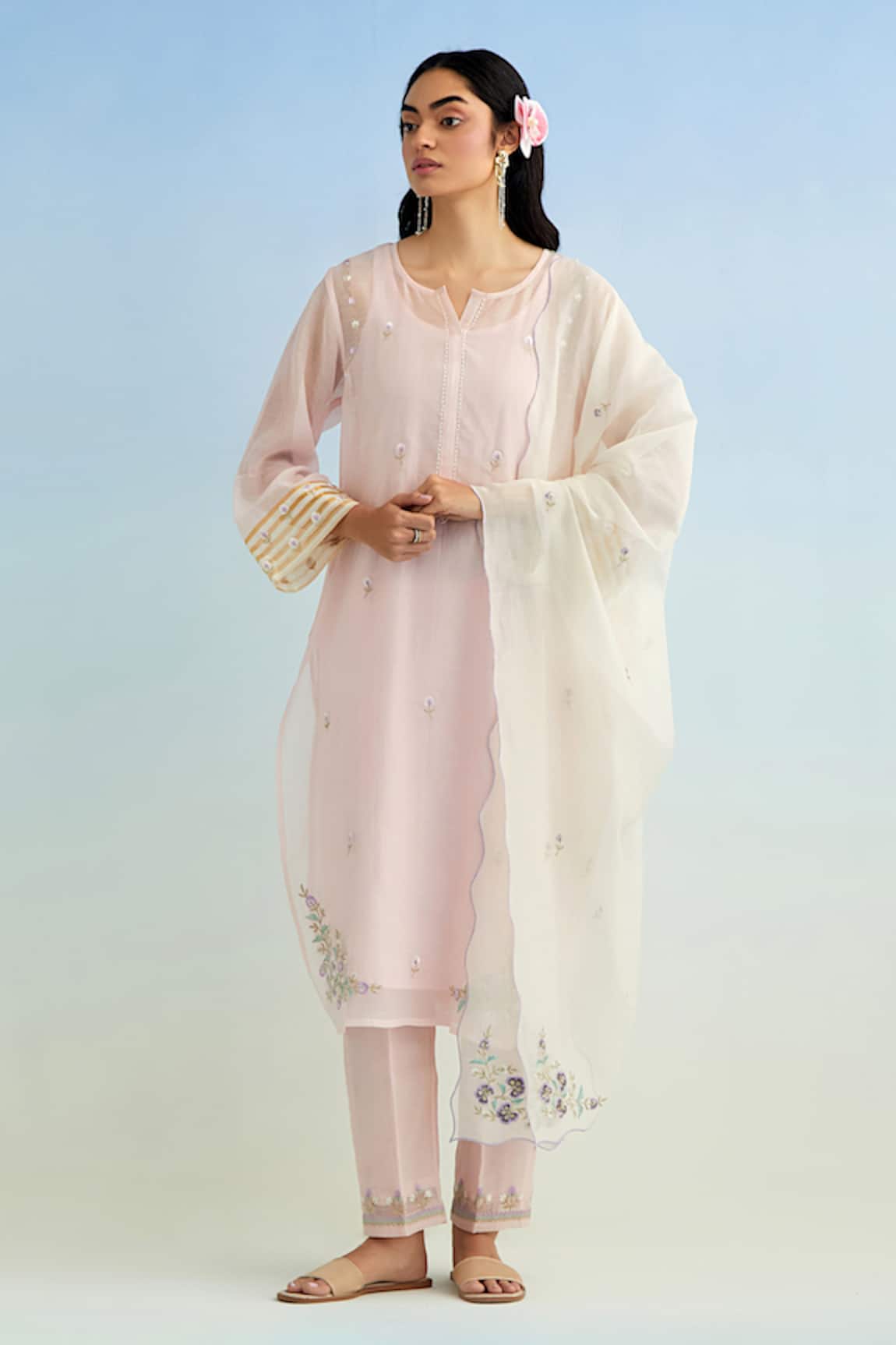 Anantaa By Roohi Pink Embroidered Kurta Pant Set 