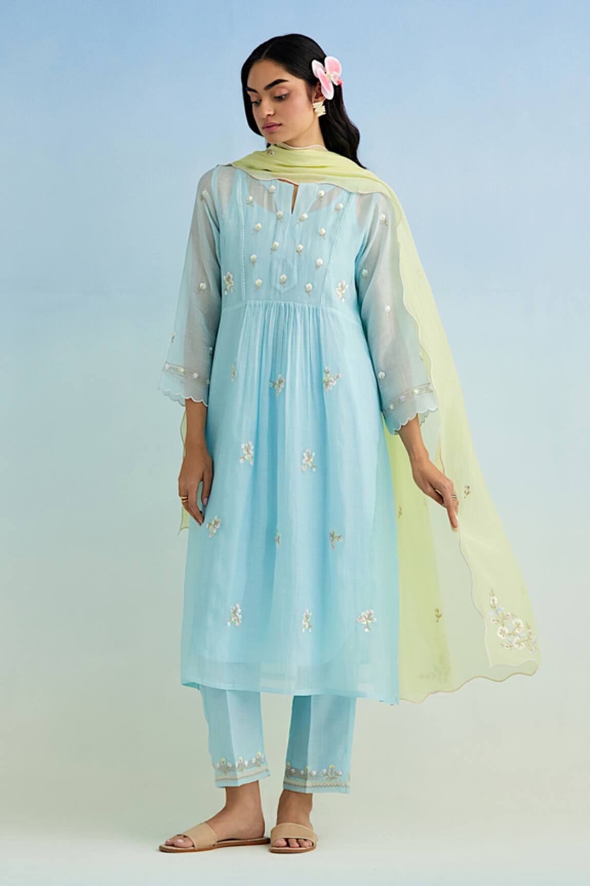 Anantaa By Roohi Blue Machine Embroidered Kurta Set 