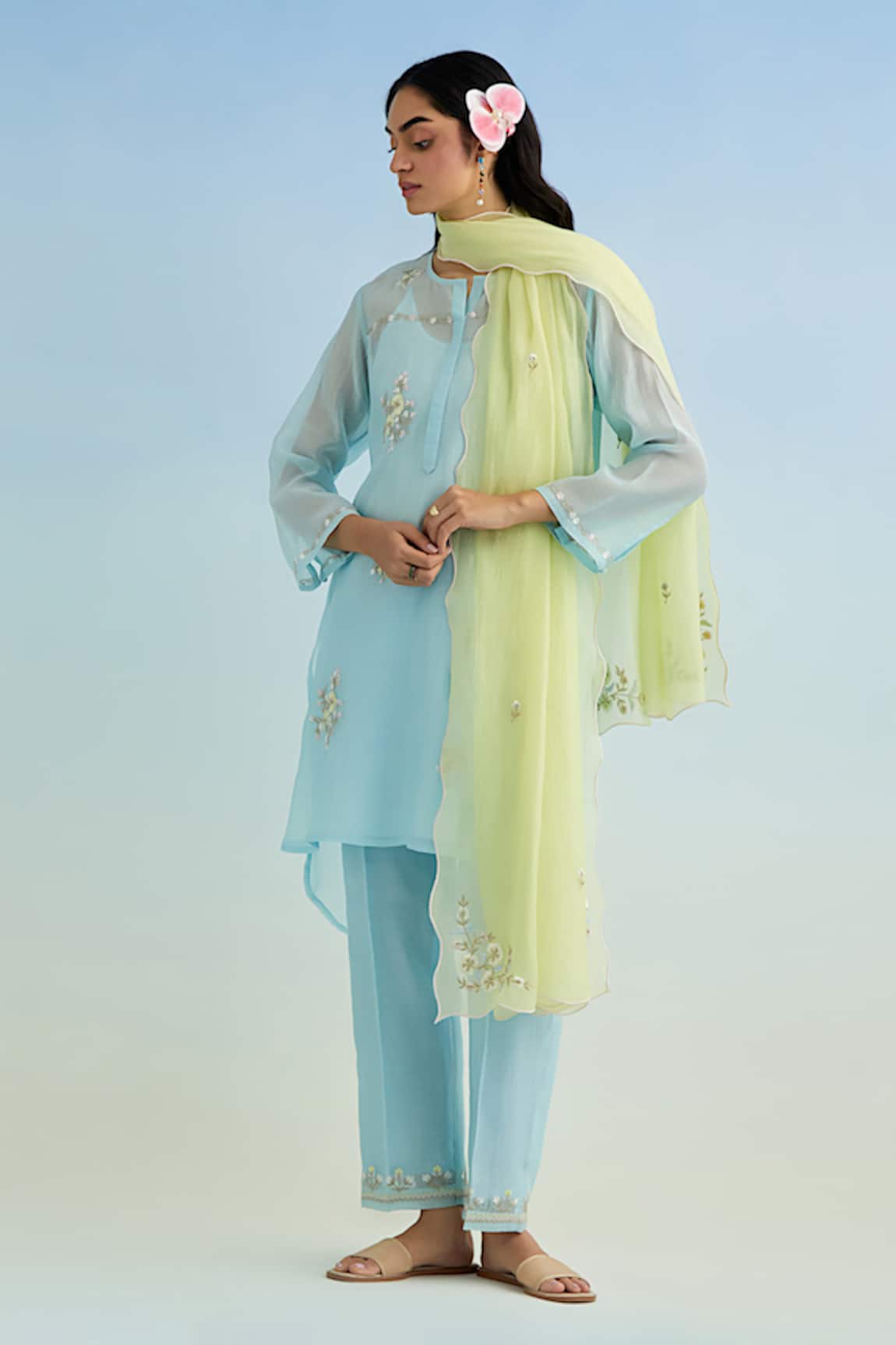 Anantaa By Roohi Blue Mul Chanderi Kurta Set with Dupatta 