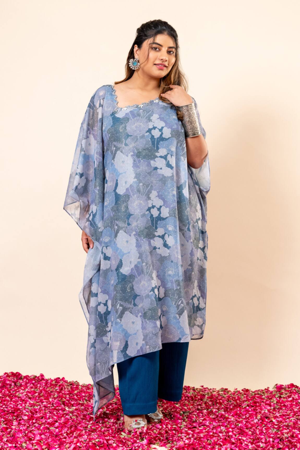 Mamicha Floral Print Kaftan & Pant Set 