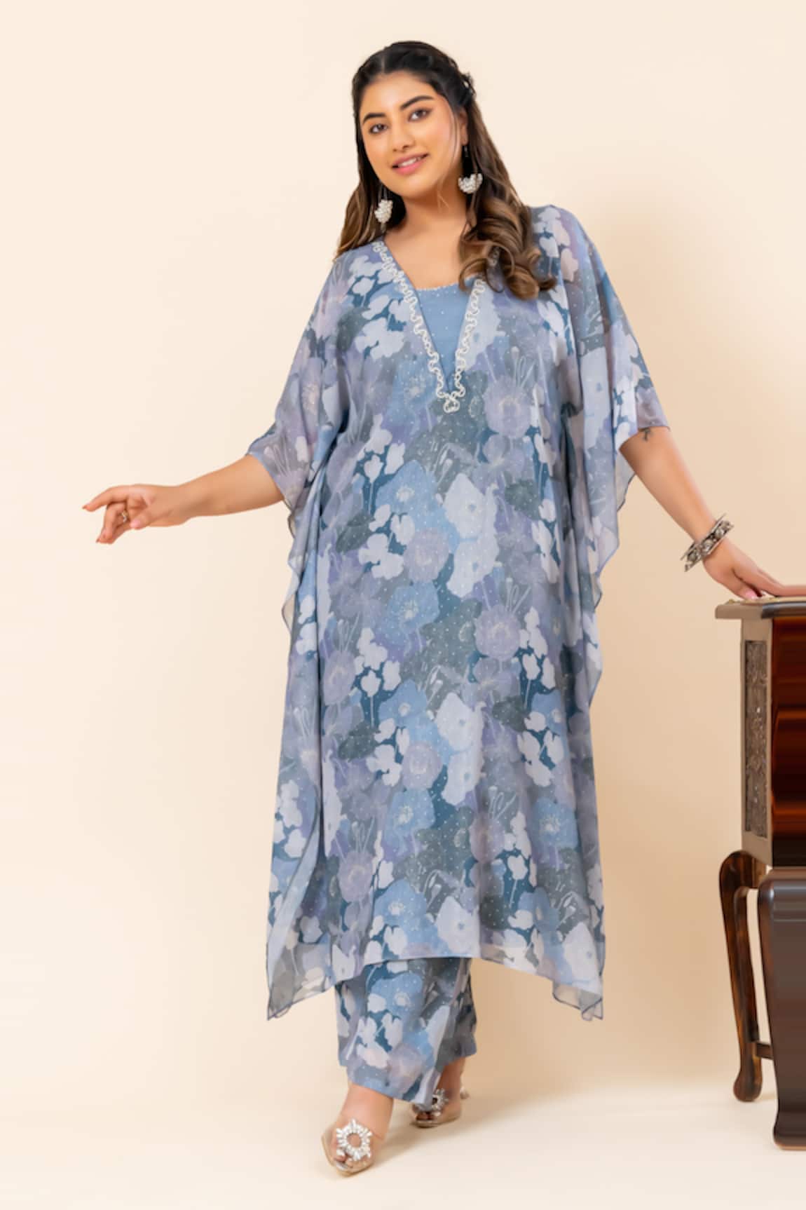 Mamicha Floral Print Kaftan & Pant Set 