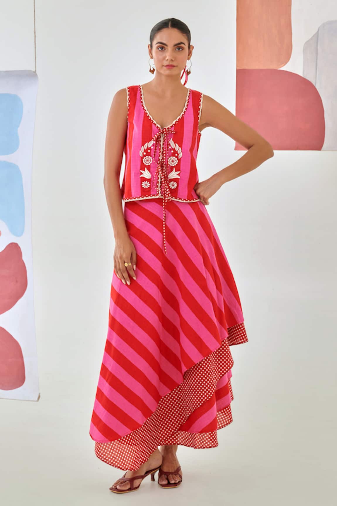 Moontara Layered Skirt & Embroidered Top Set 