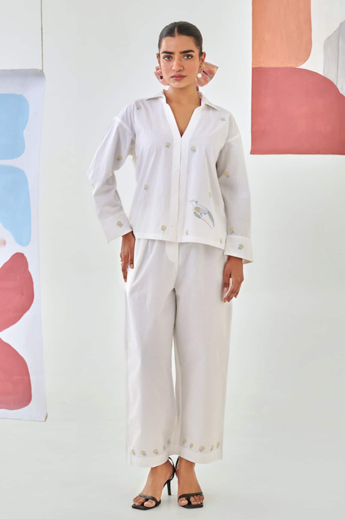 Moontara White Floral Embroidered Co-ord Set 