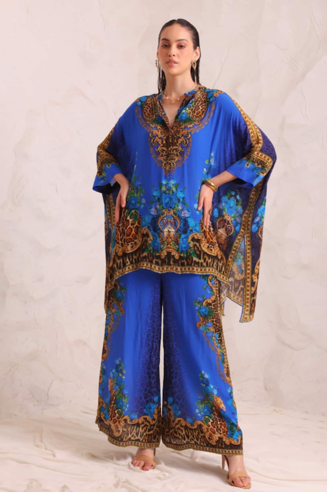Zariaah Leopard Print Kaftan & Trousers Set 