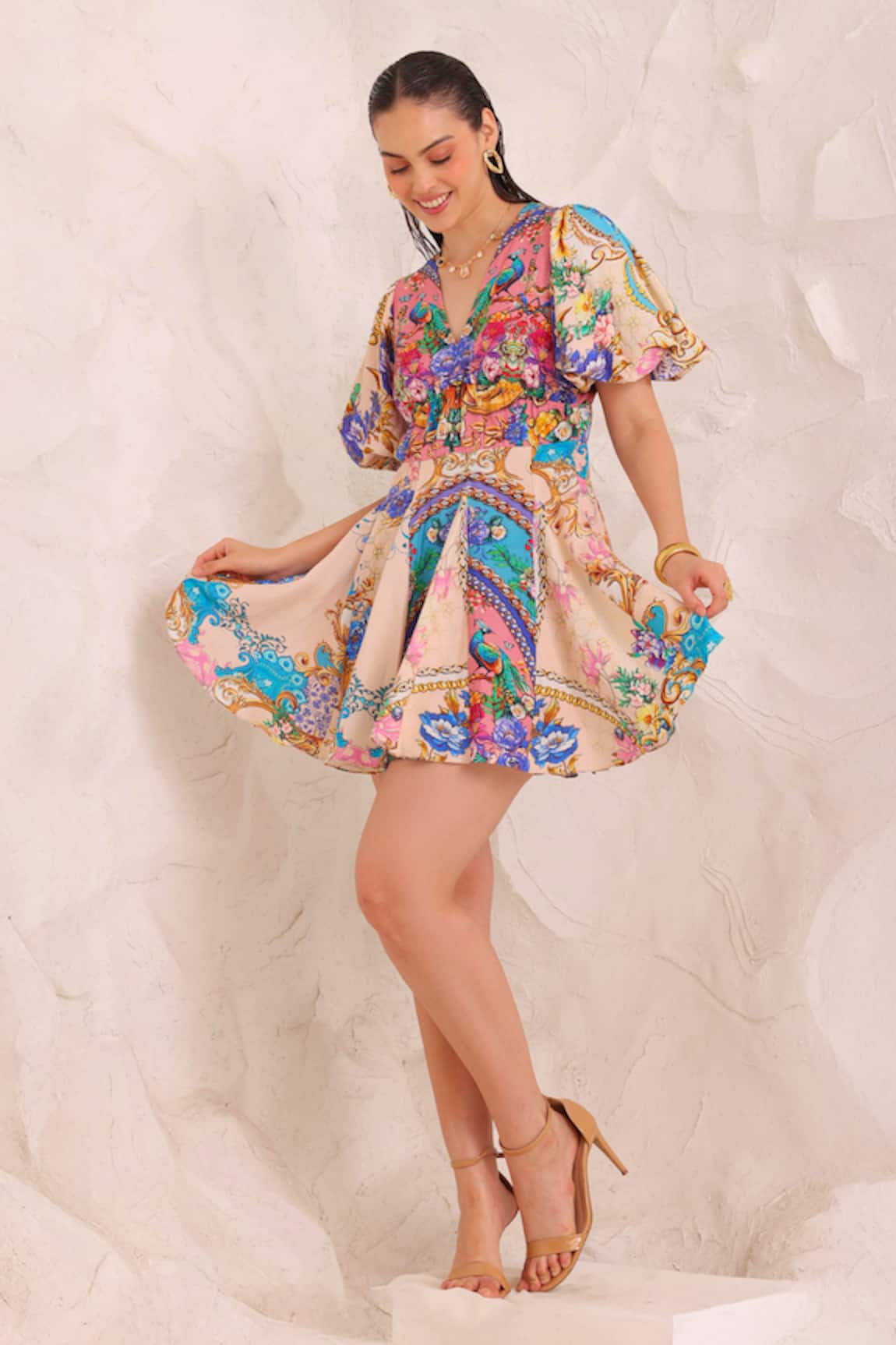Zariaah Peacock Paradise Mini Dress 