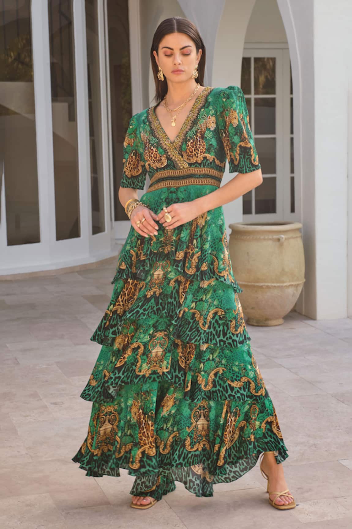 Zariaah Emerald Leopardess Cross Over Maxi Dress 