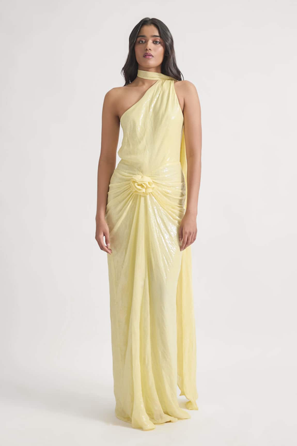 Deme By Gabriella Lidia Sequins Embroidered One-Shoulder Dress 