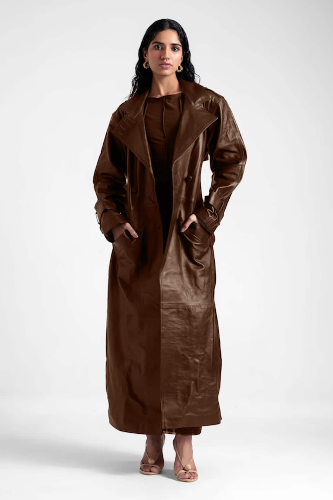 Deme By Gabriella Kiah Leather Trench Coat 