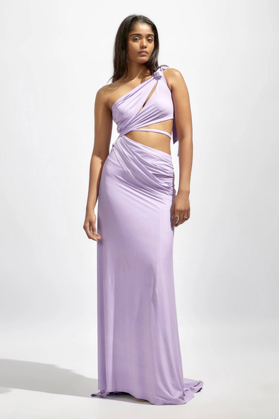 Deme By Gabriella Solid One-Shoulder Draped Dress