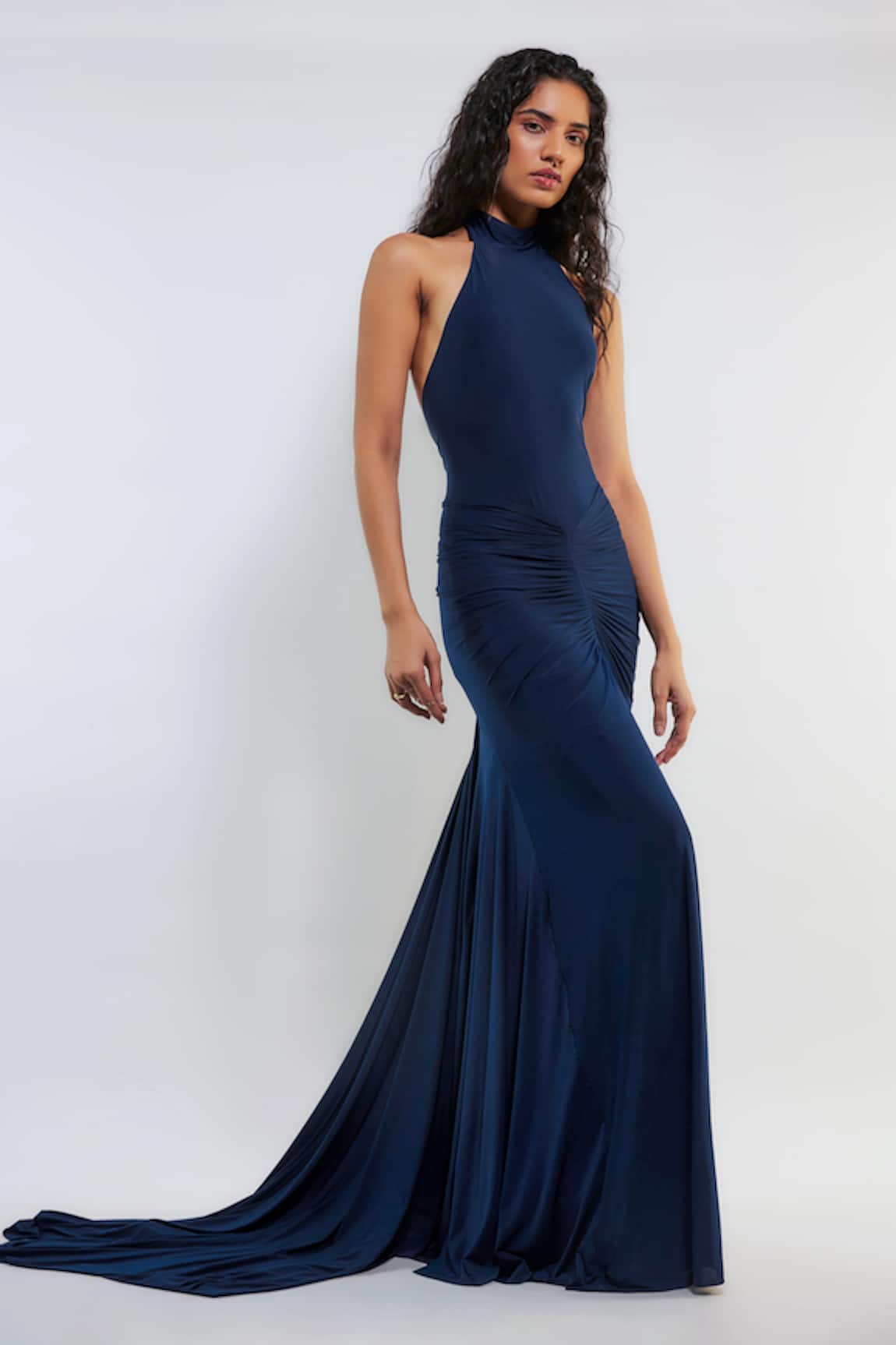 Deme By Gabriella Wendy Solid High Neck Gown 