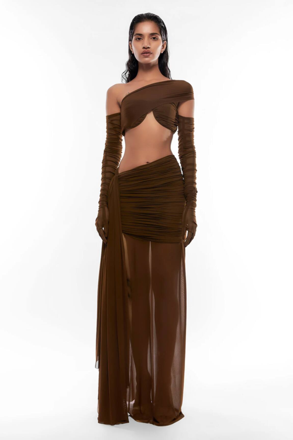 Deme By Gabriella Ruched Crop Top & Draped Skirt Set 