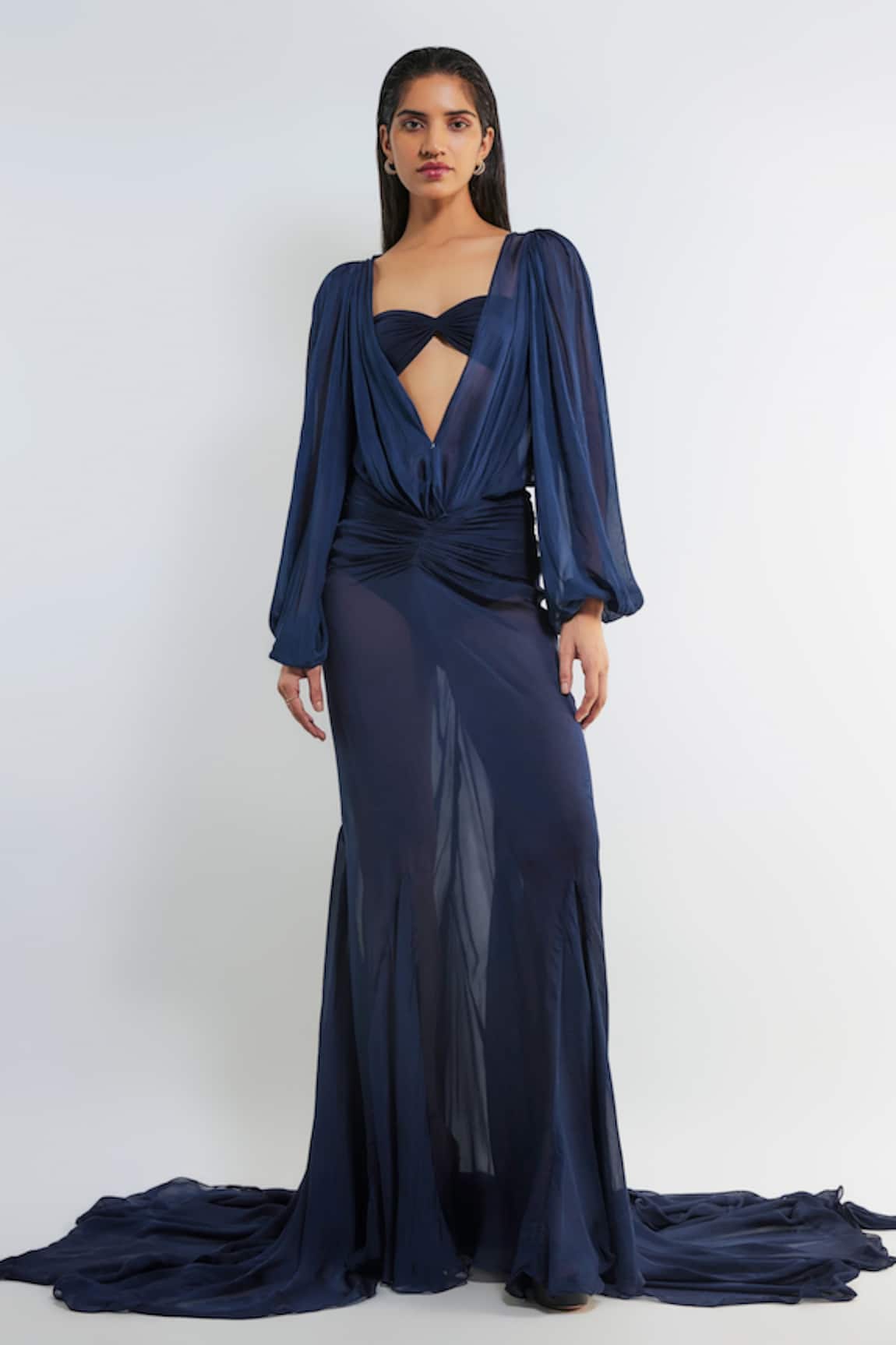 Deme By Gabriella Freja Puffed Sleeve Top & Draped Skirt Set 