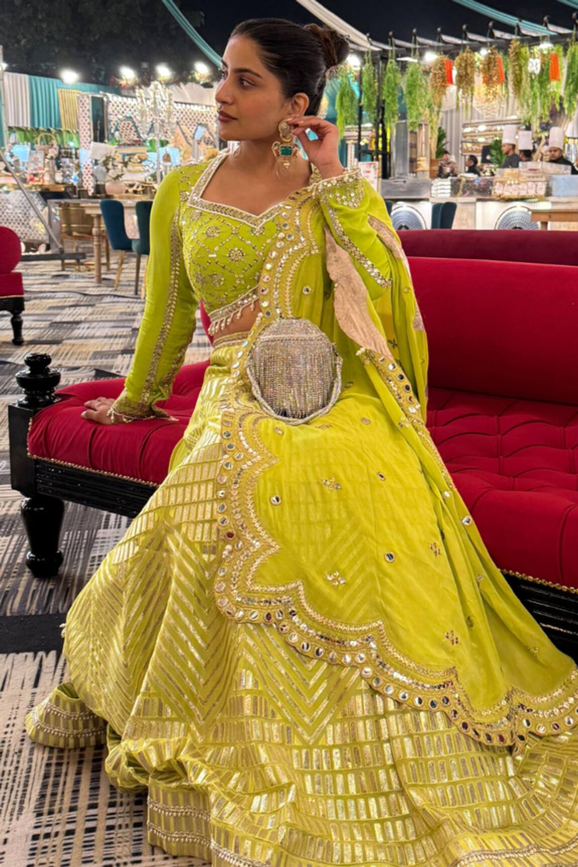 House Of Kosha Glitz Silver Rhinestone Bucket Bag