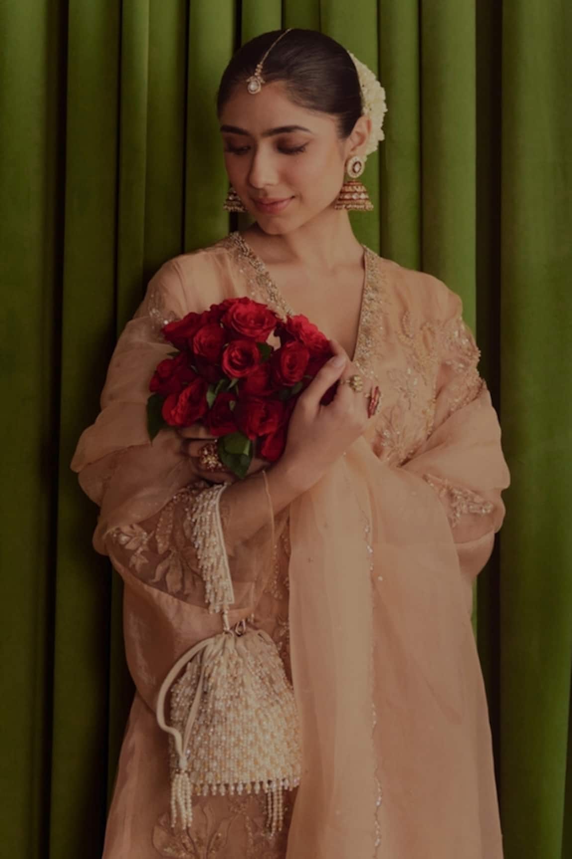 House Of Kosha Kelly Ivory Pastel Suede Bucket Bag