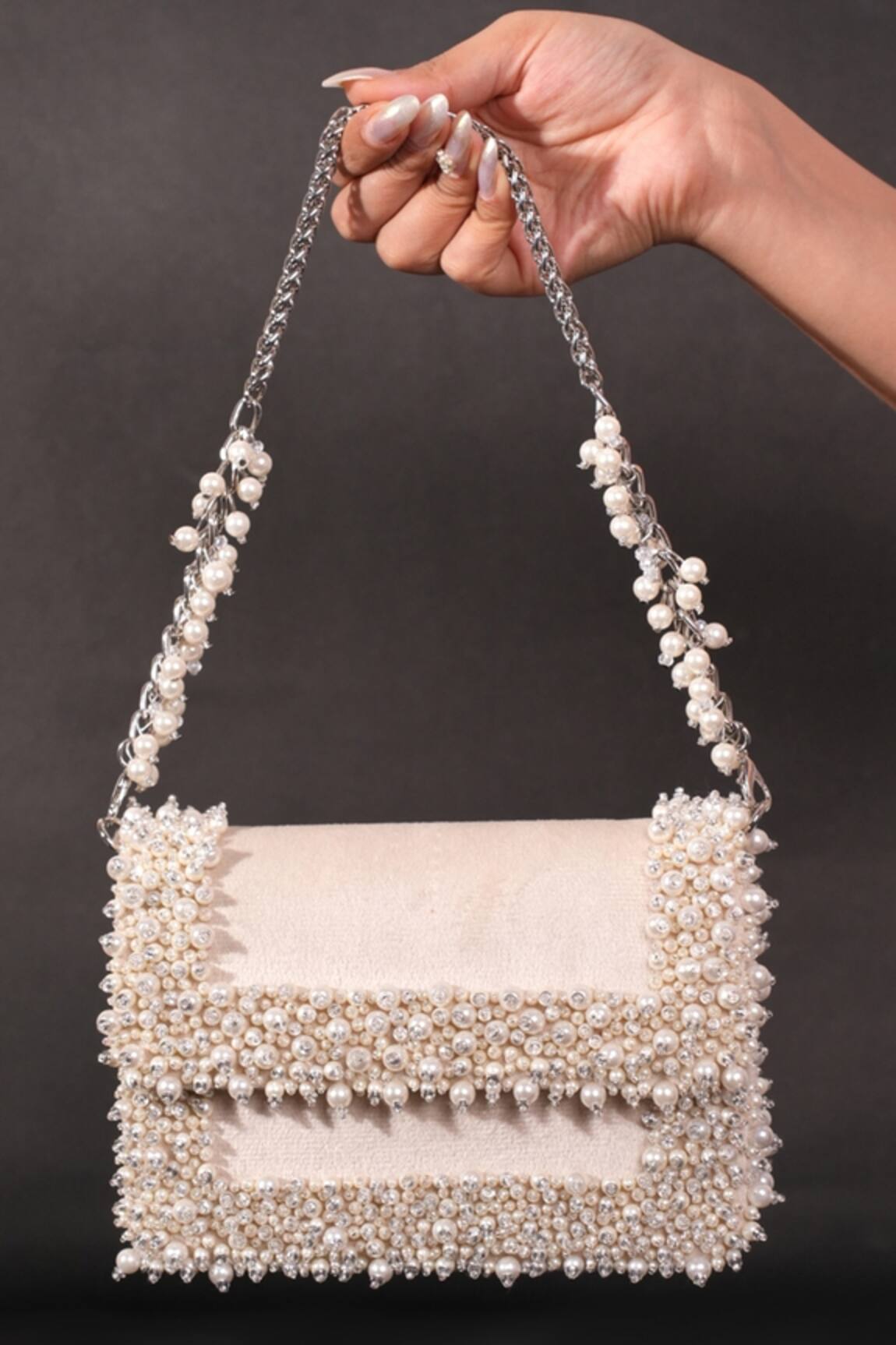 House Of Kosha Ivory Pearl Embellished Clutch