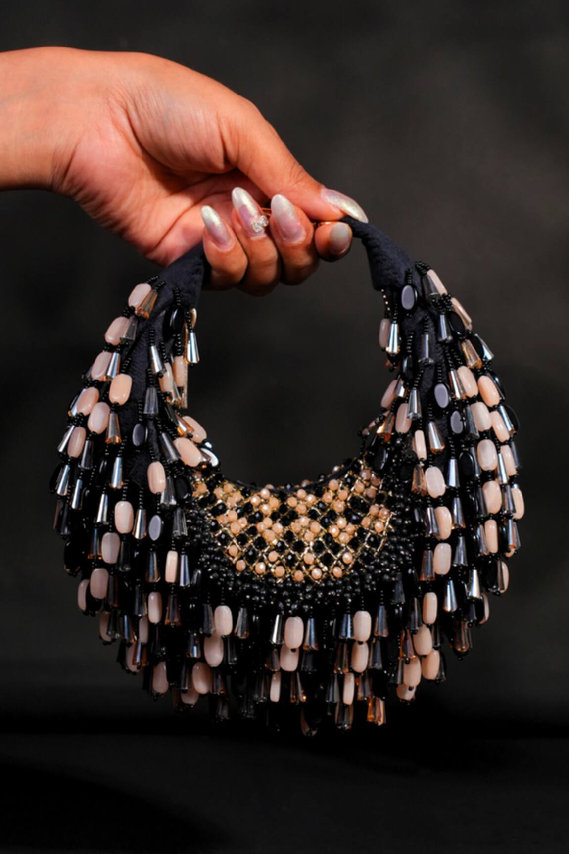 House Of Kosha Alara Black Pastel Suede Hobo Bag