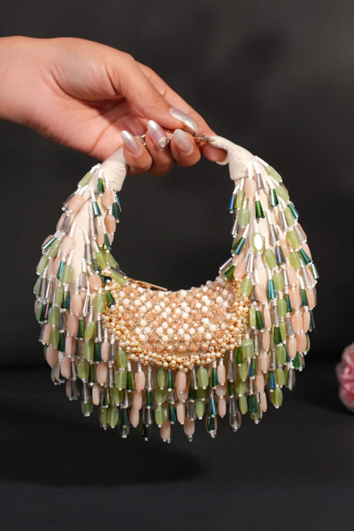 House Of Kosha Alara Green Pastel Suede Hobo Bag 