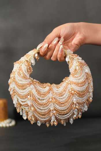 House Of Kosha Liona Gold & Silver Georgette Hobo Bag 