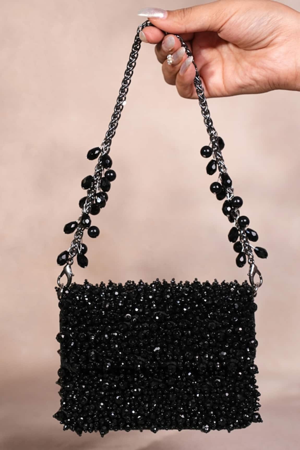 House Of Kosha Kiyara Black Suede Crystal Clutch Bag