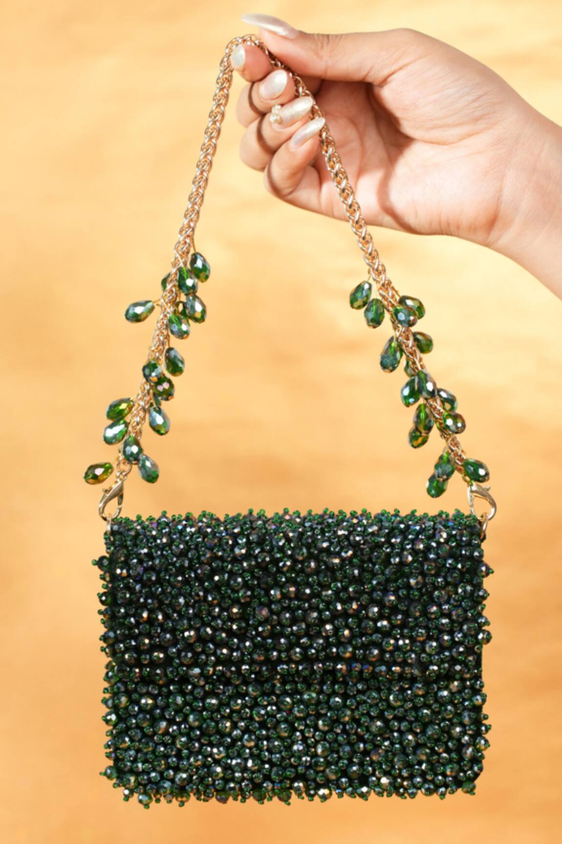 House Of Kosha Kiyara Green Suede Mini Clutch Bag 