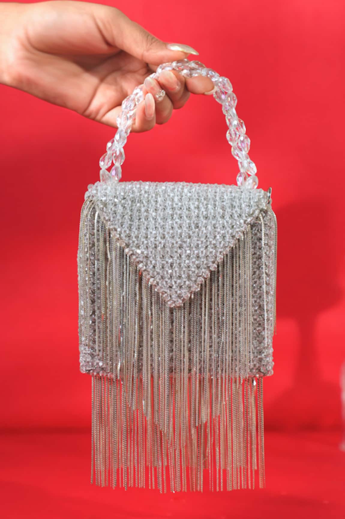 House Of Kosha Natali Silver Embellished Mini Bag 