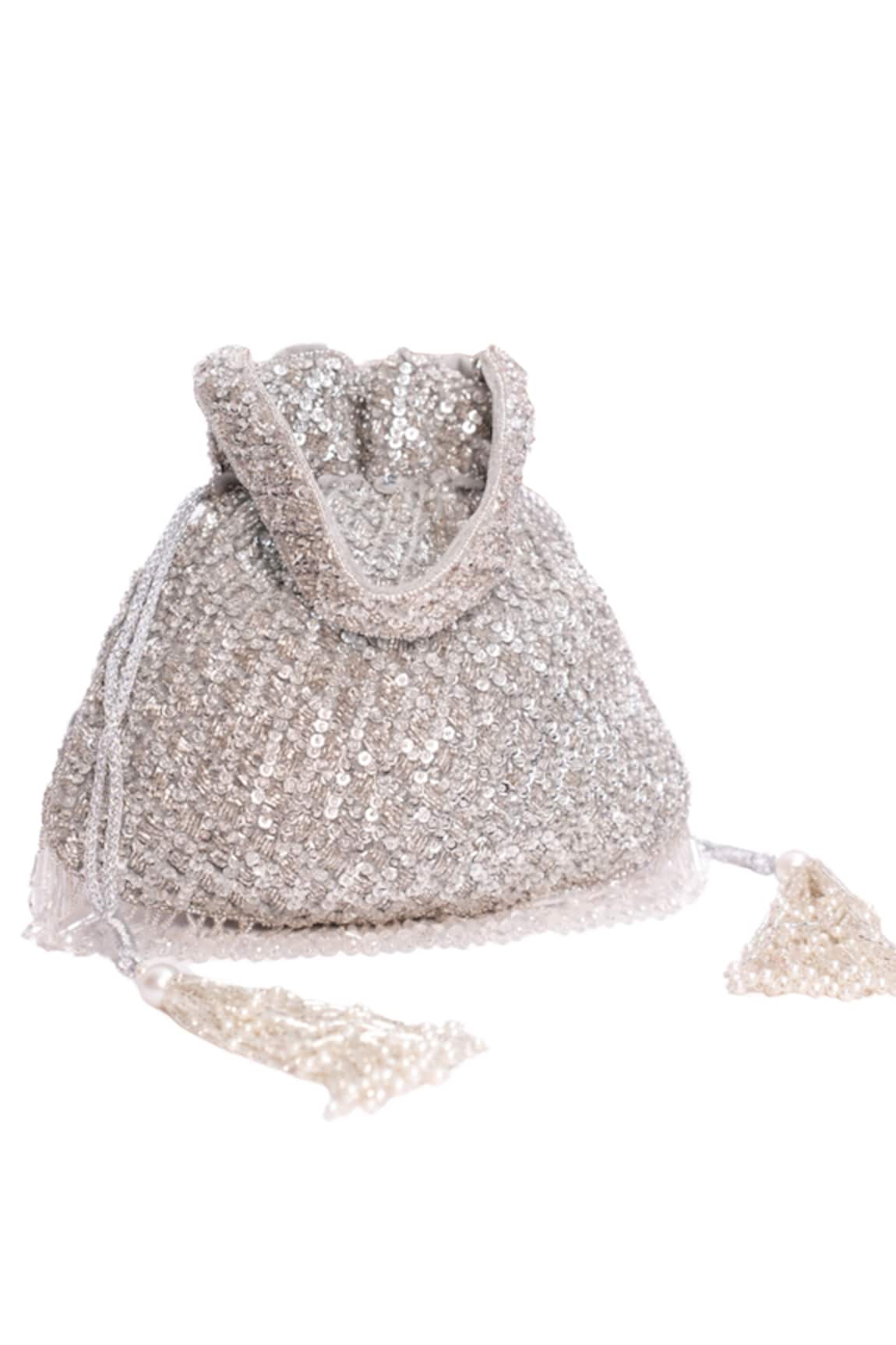 House Of Kosha Sitara Silver Sequin Potli 