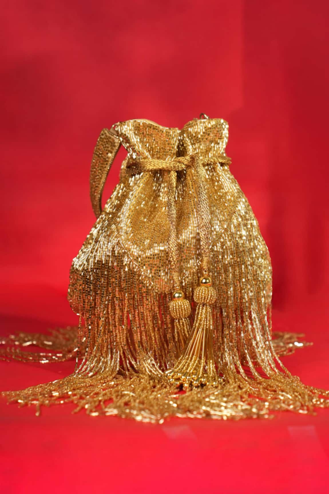 House Of Kosha Bailey Gold Suede Handcrafted Potli 
