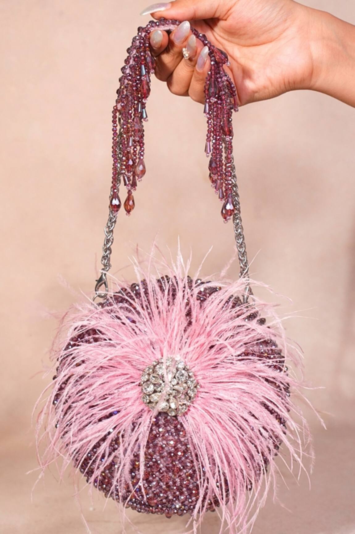 House Of Kosha Kiraz Lilac Suede Embellished Round Bag 