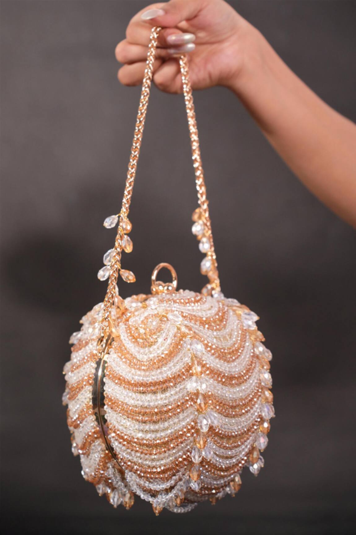 House Of Kosha Gold Georgette Embellished Round Bag 