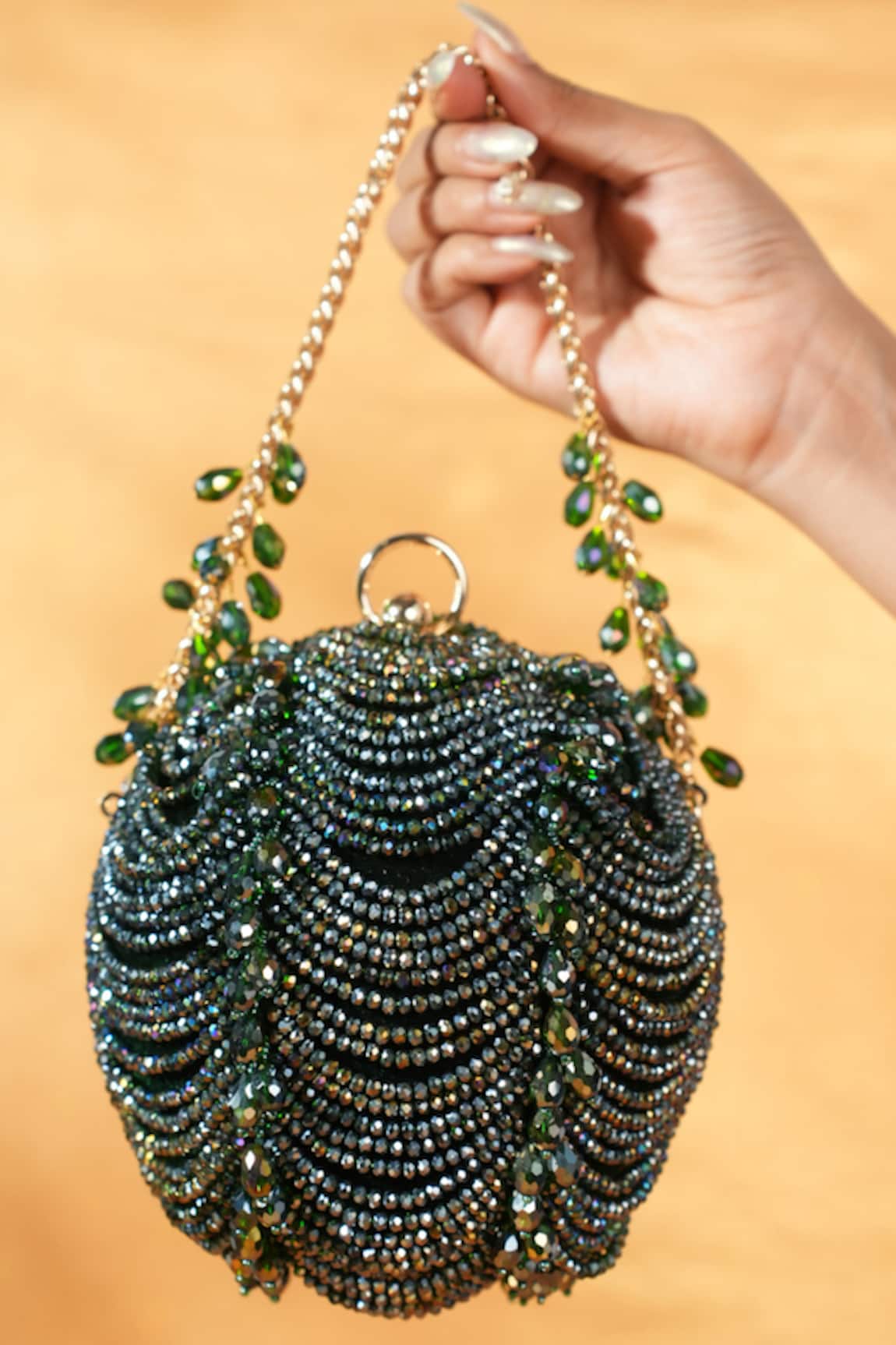 House Of Kosha Embellished Round Suede Clutch Bag 