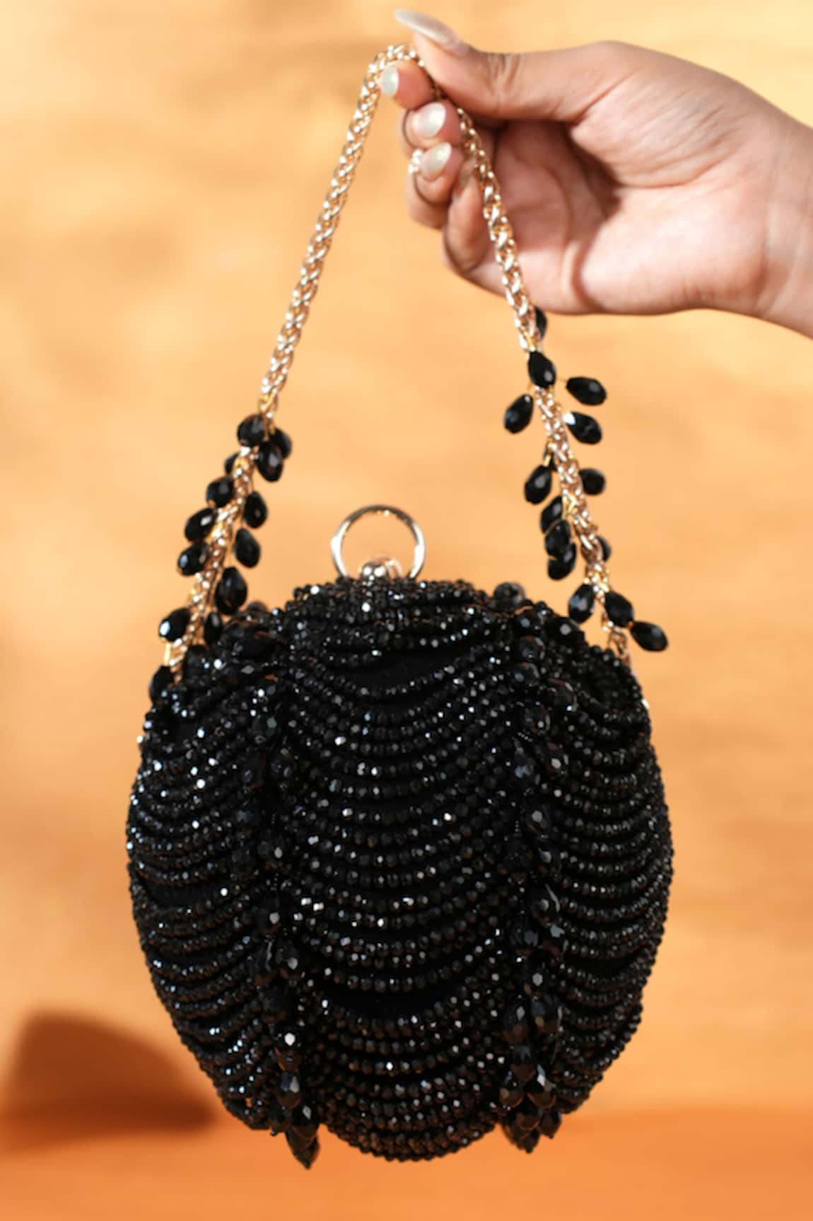 House Of Kosha Black Suede Embellished Round Clutch 