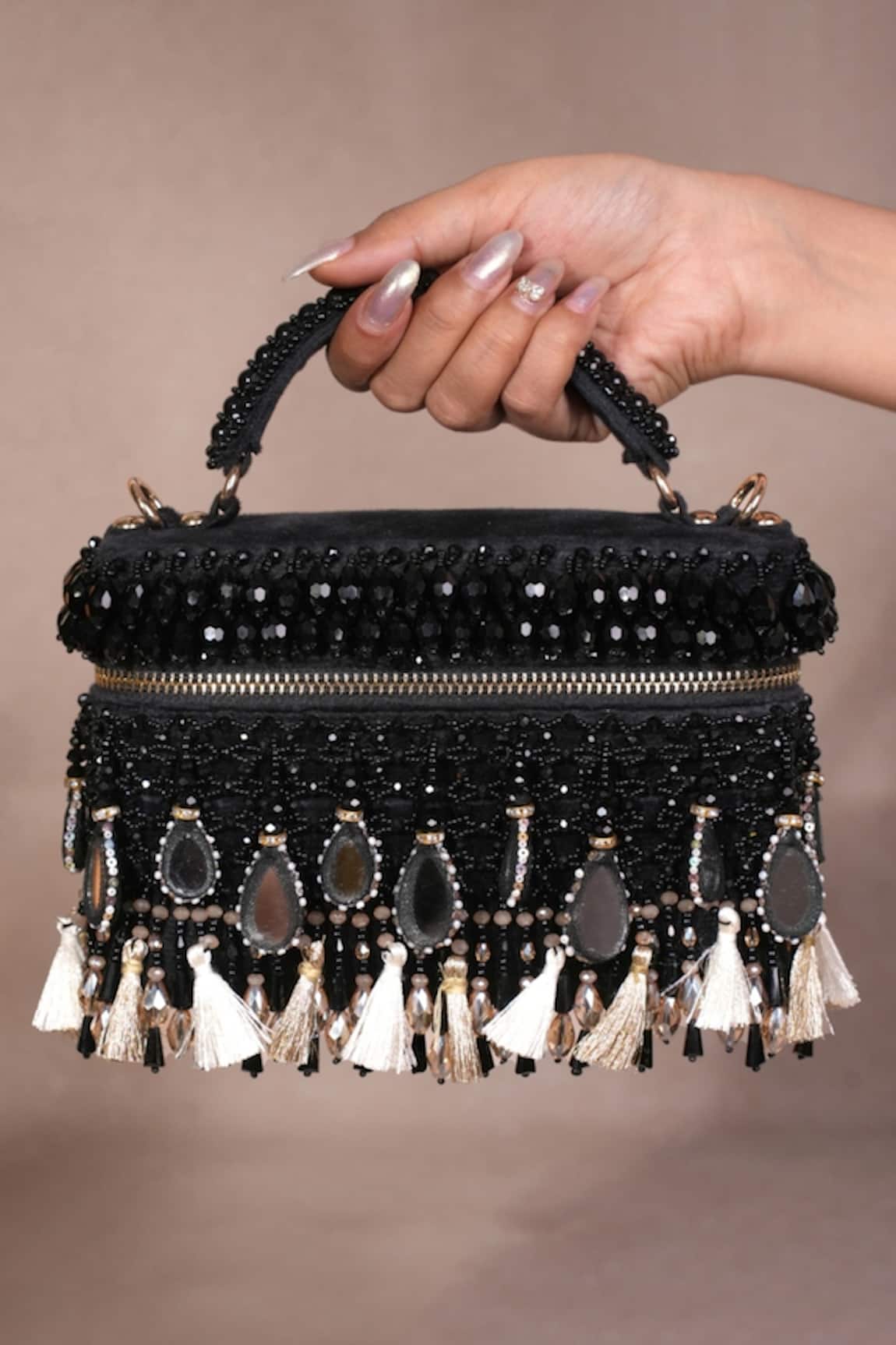 House Of Kosha Mirage Black Mirrorwork Vanity Bag 