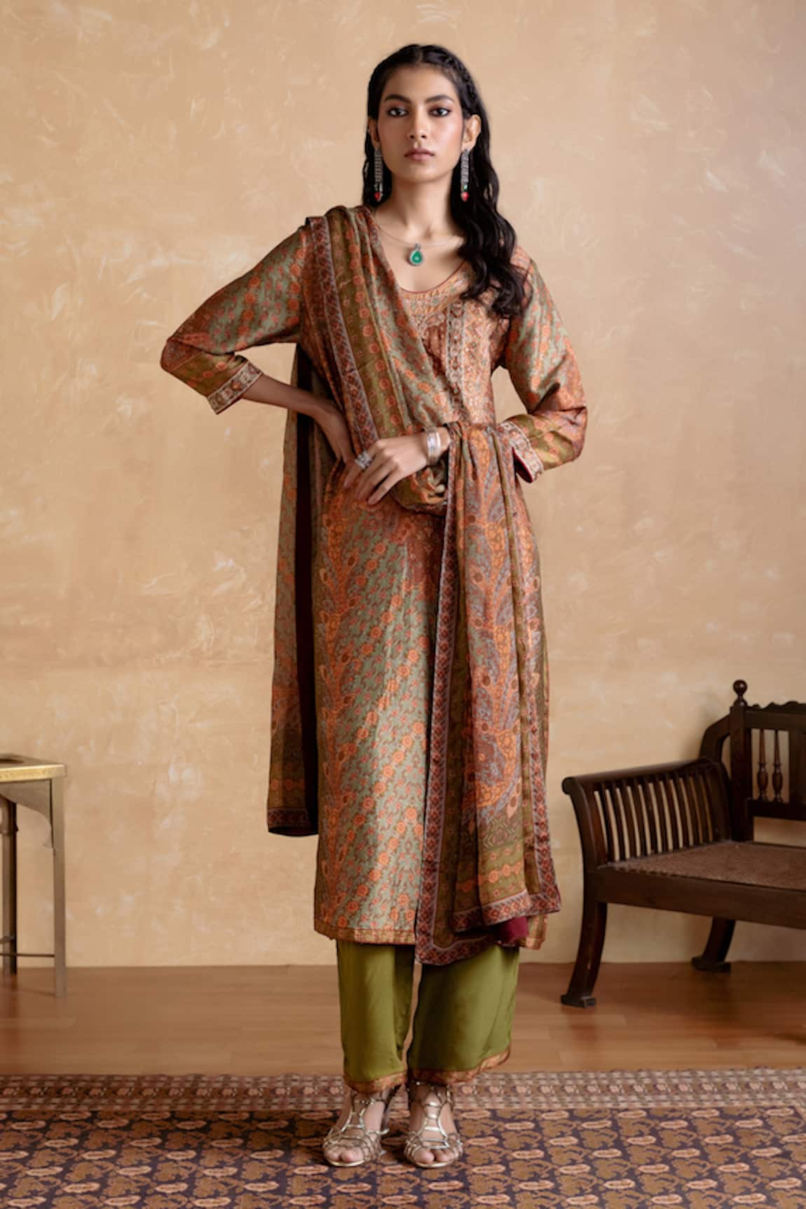 Ritu Kumar Brown Silk Kurta Set  