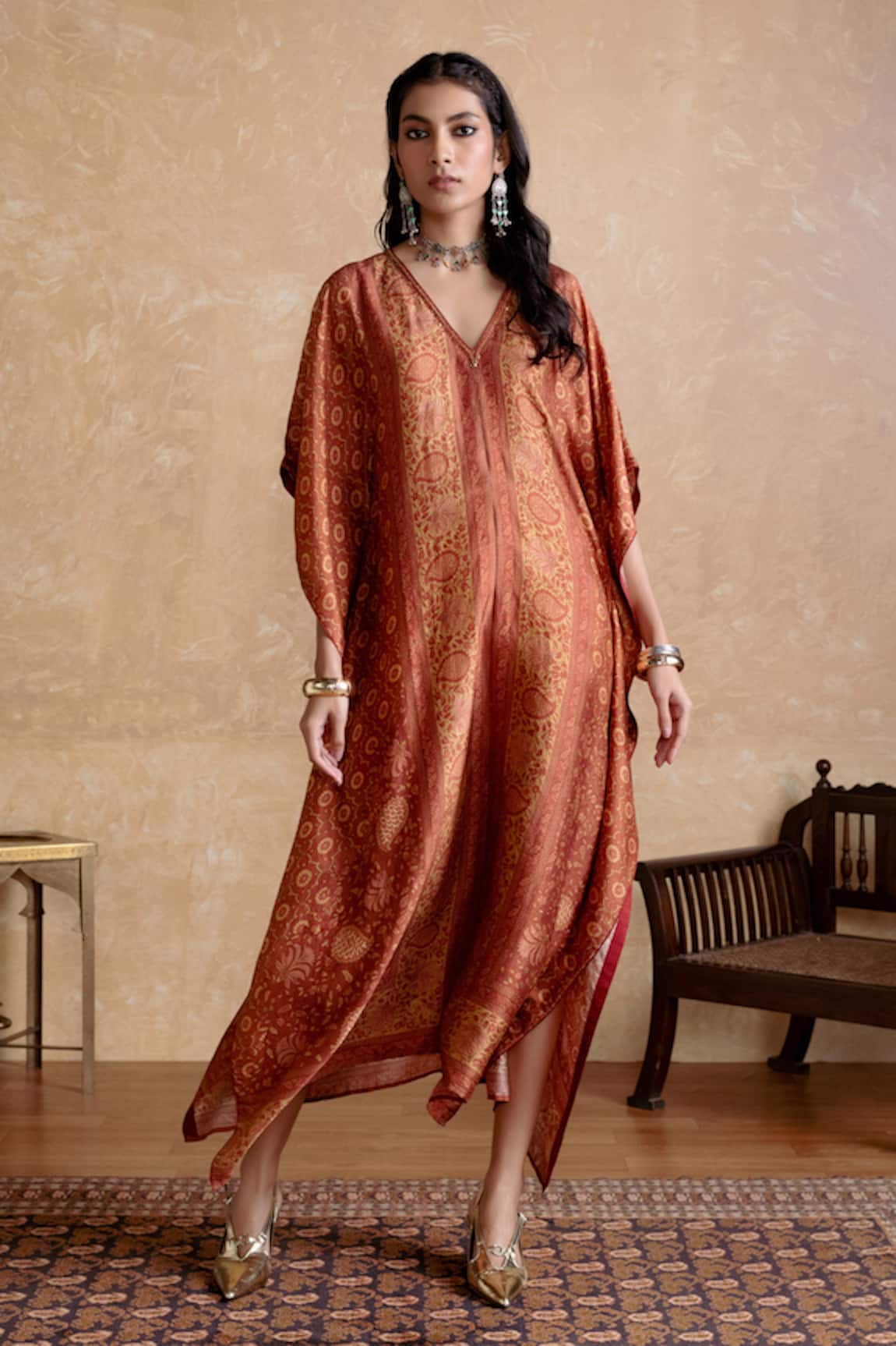 Ritu Kumar Orange Silk Kaftan Dress 