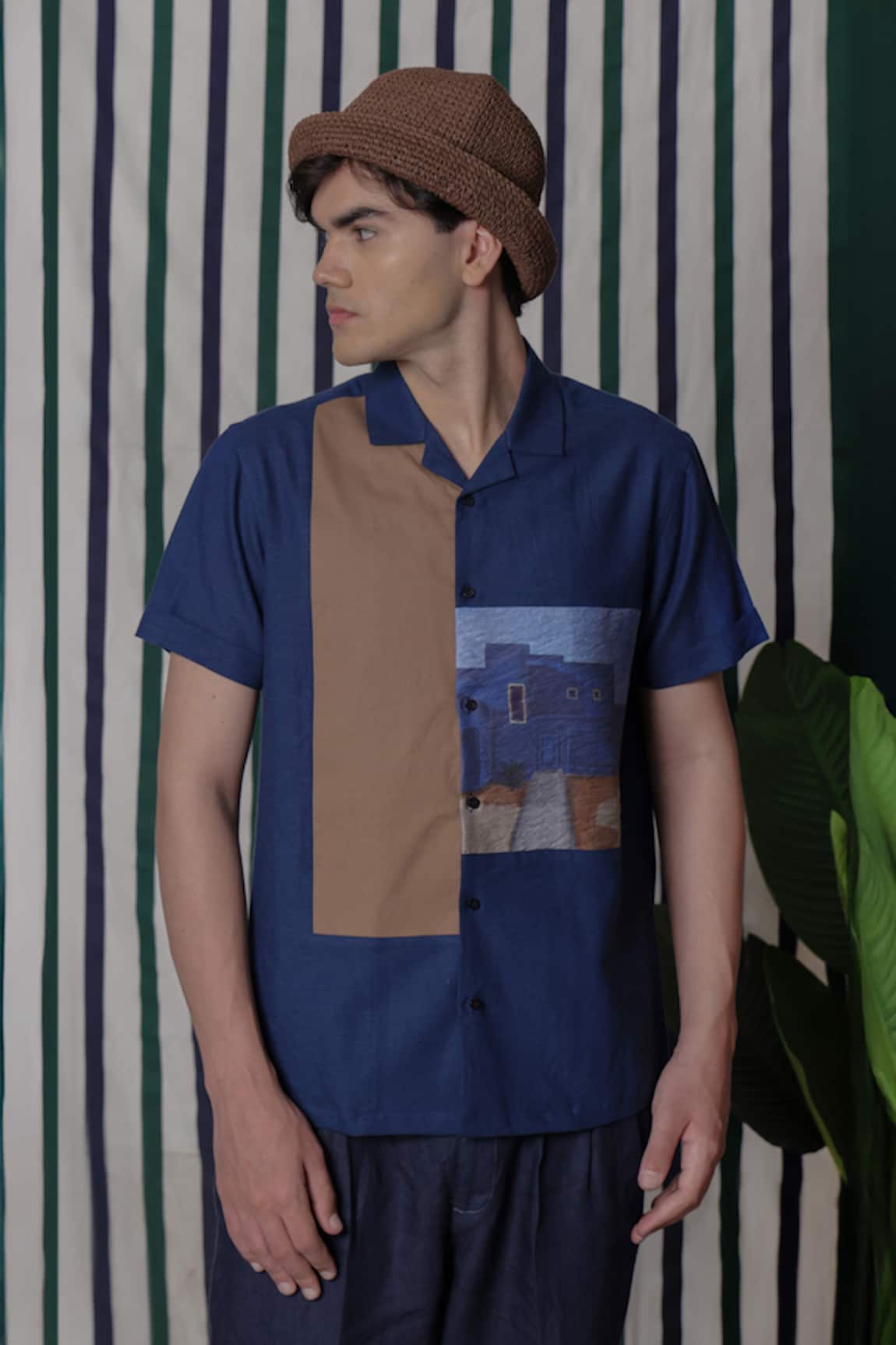 Lacquer Embassy Blue Print Cotton Chambray Shirt 