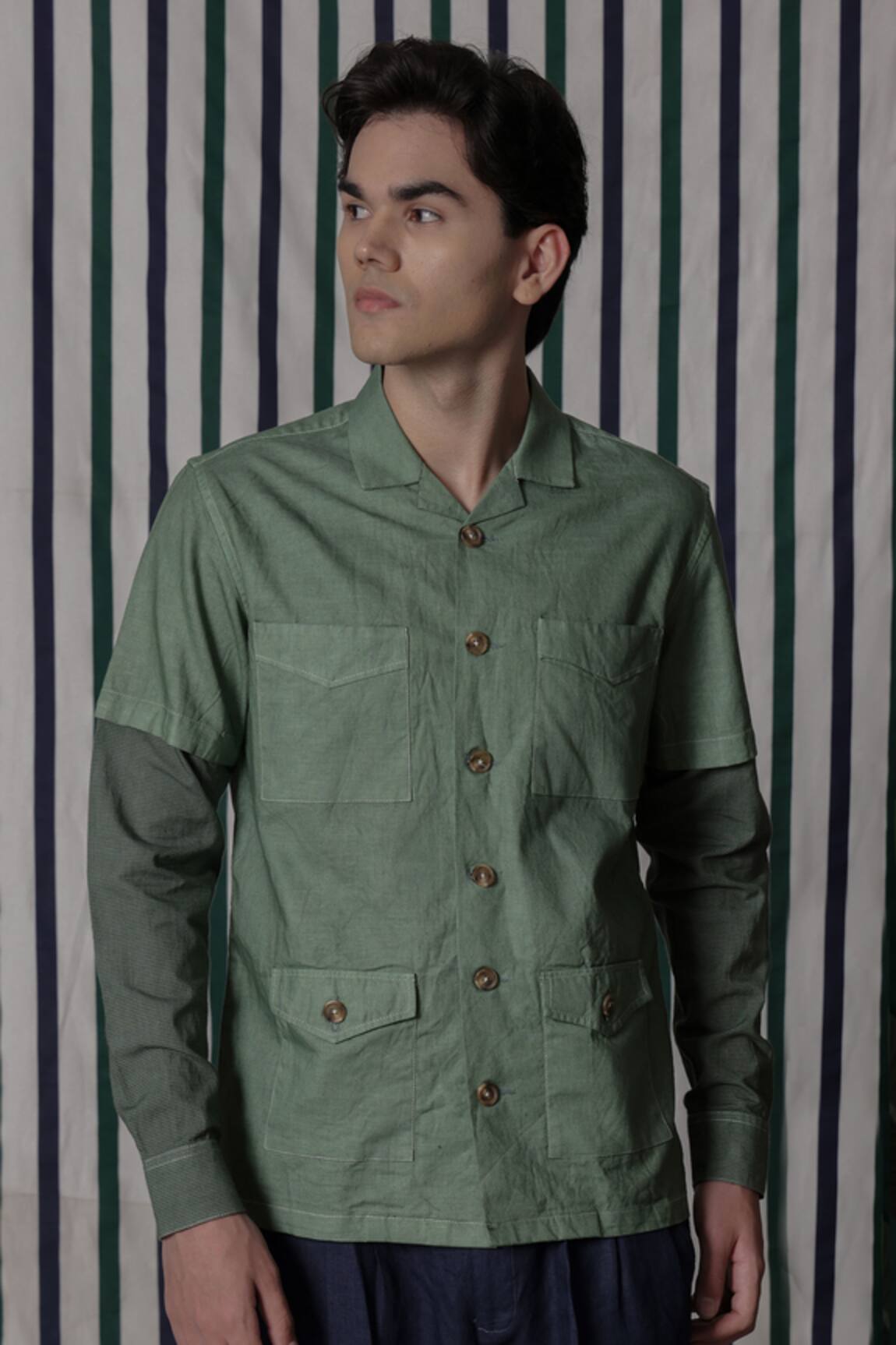 Lacquer Embassy Green Cotton Slub Shirt 