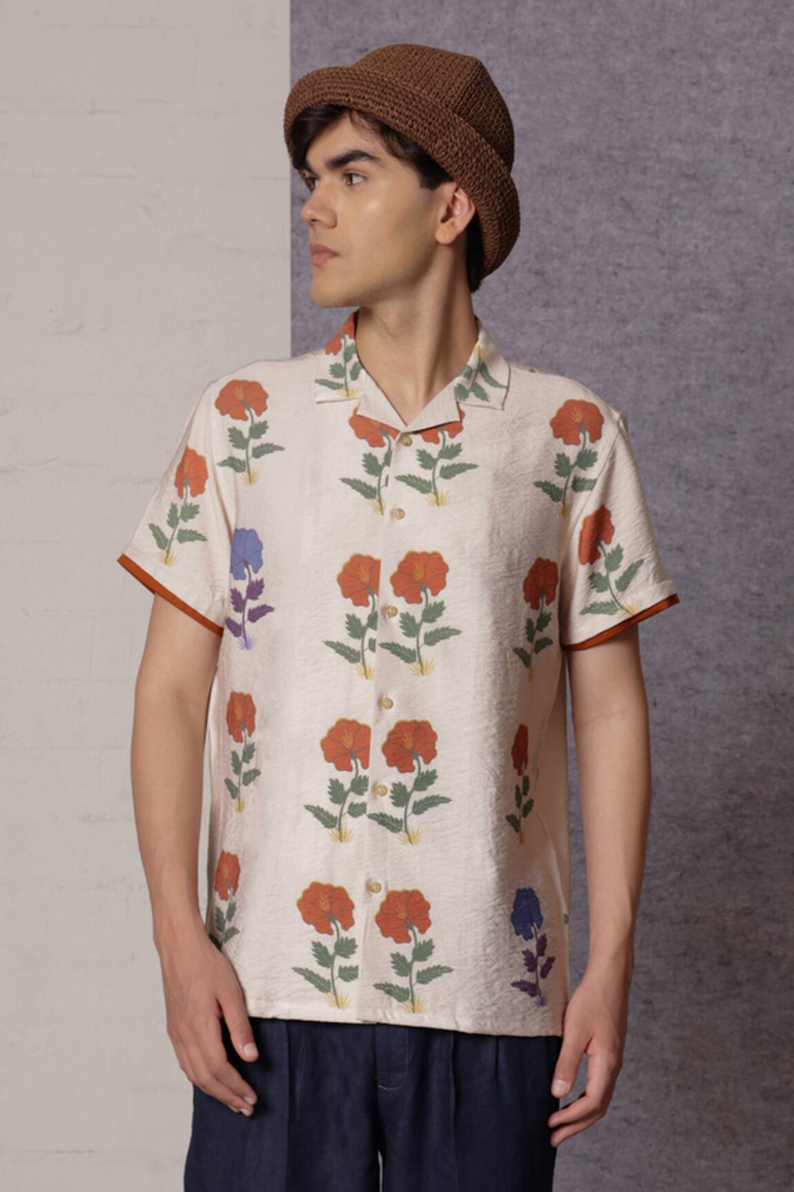 Lacquer Embassy Ecru Floral Print Cotton Shirt 