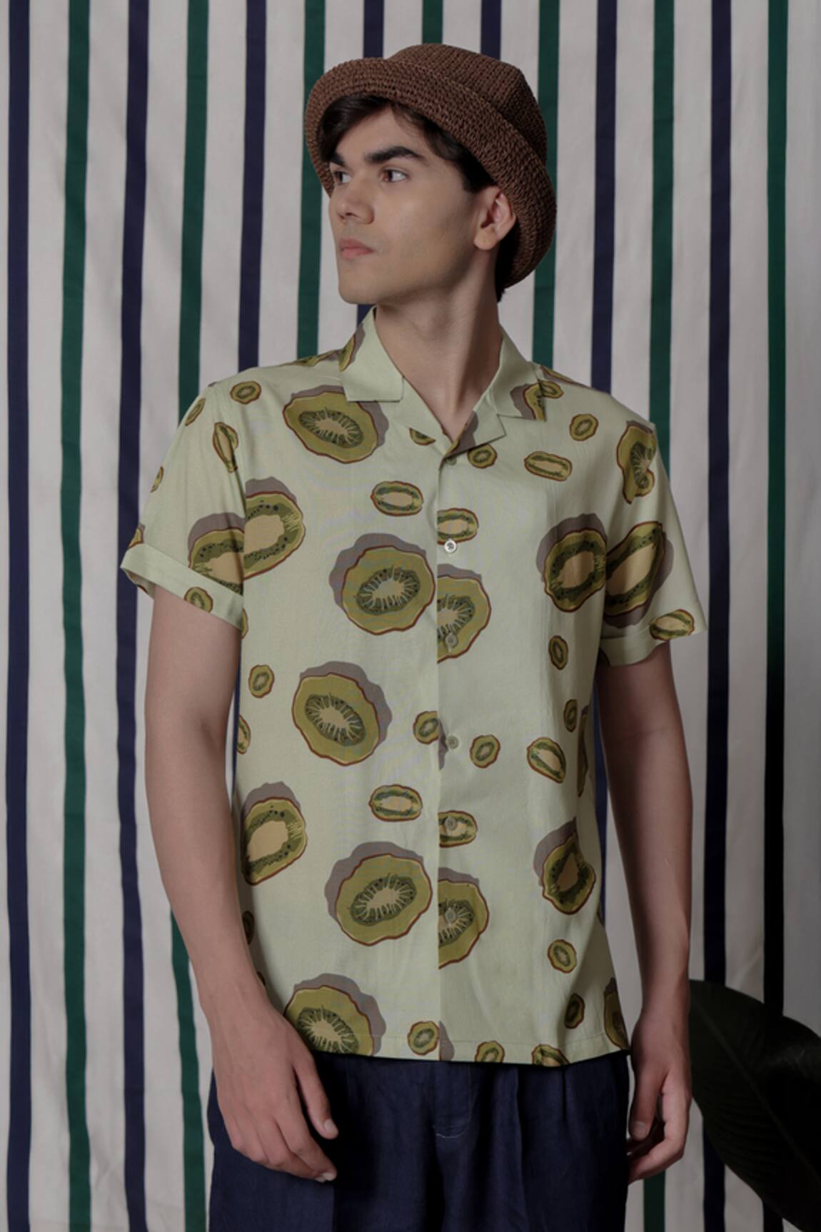 Lacquer Embassy Kiwi Print Half-Sleeve Rayon Shirt 