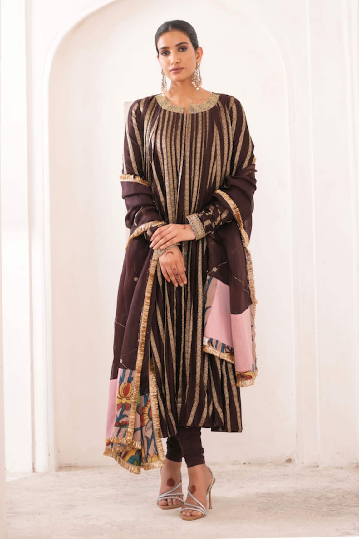 Aamra By Lavanya Brown Hand Embroidered Anarkali Set 