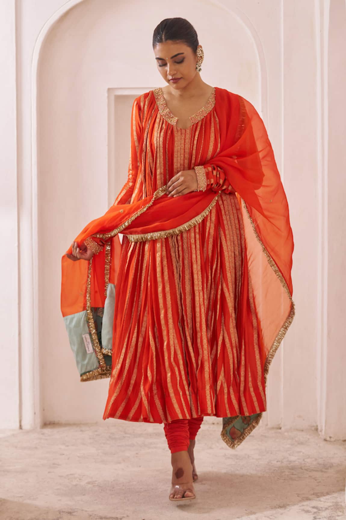 Aamra By Lavanya Orange Hand Embroidered Anarkali Set 