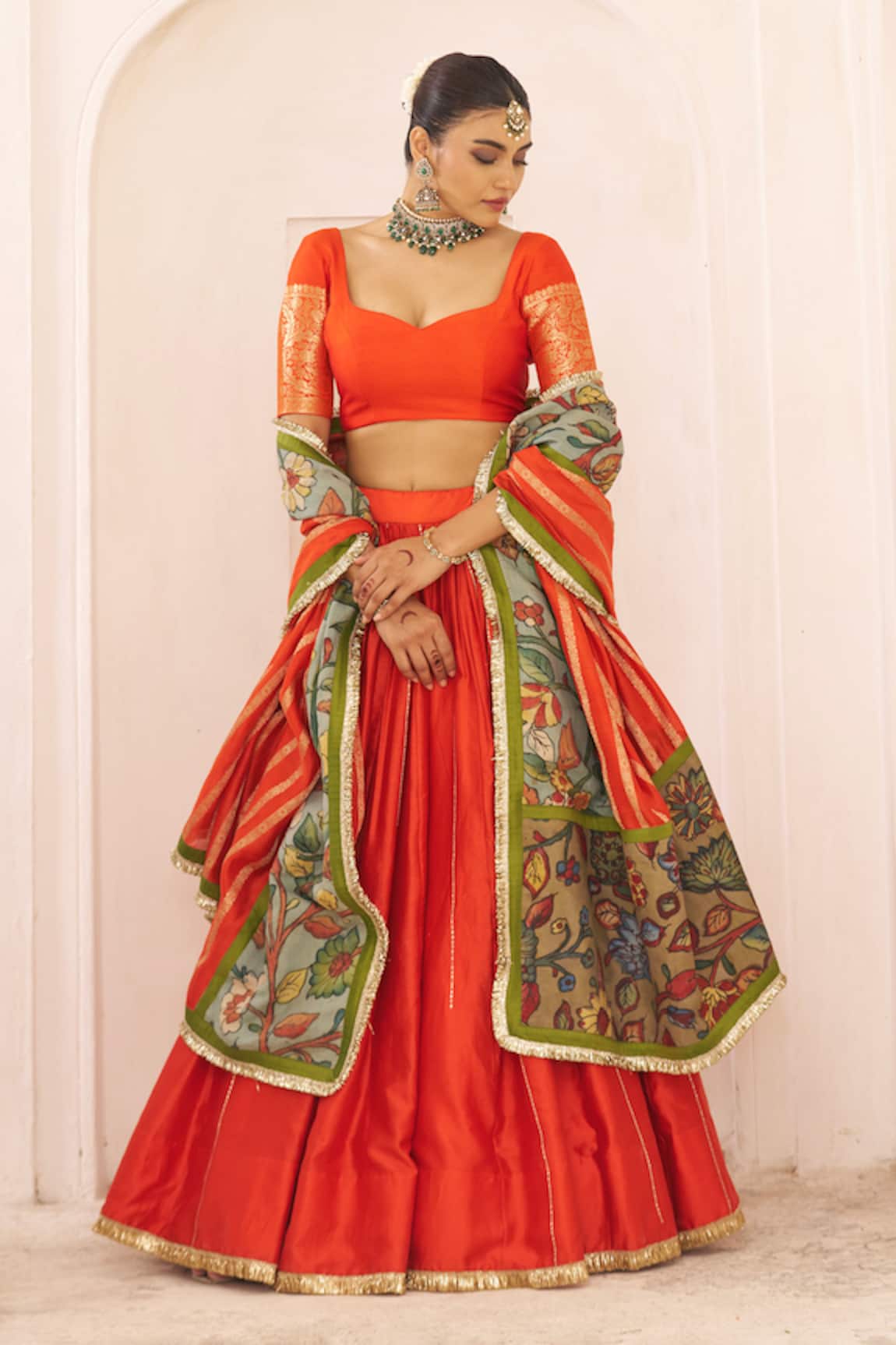 Aamra By Lavanya Orange Hand Embroidered Lehenga Set 