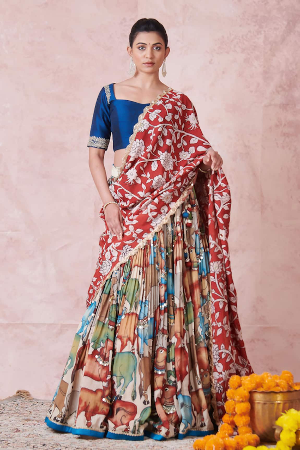 Aamra By Lavanya Ivory Blue Maroon Hand Embroidered Lehenga Set 
