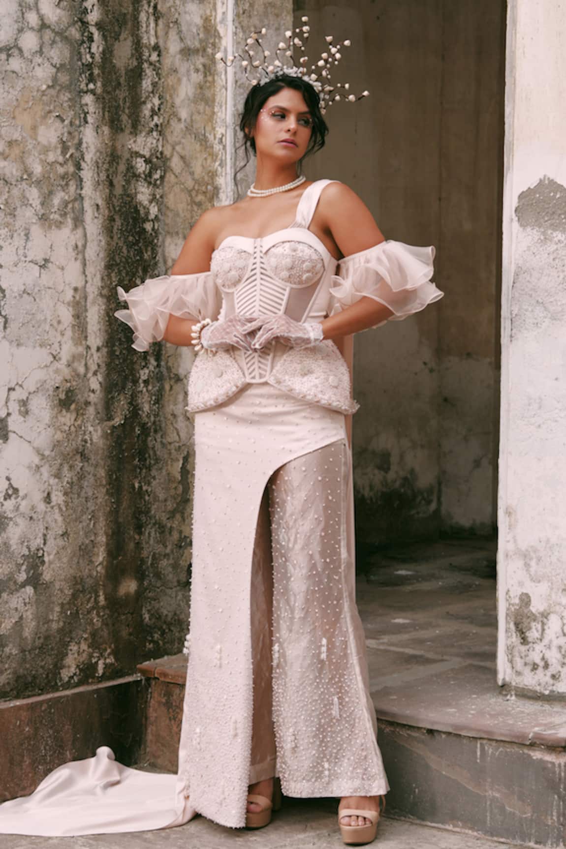 Lasha Pink Designer Corset & Trouser Set 