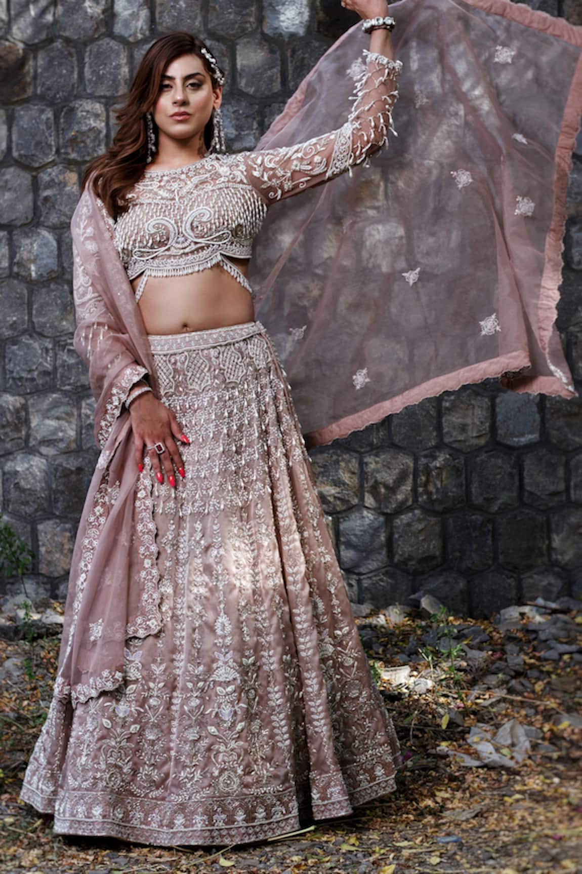 Lasha Onion Pink Embroidered Lehenga Set 