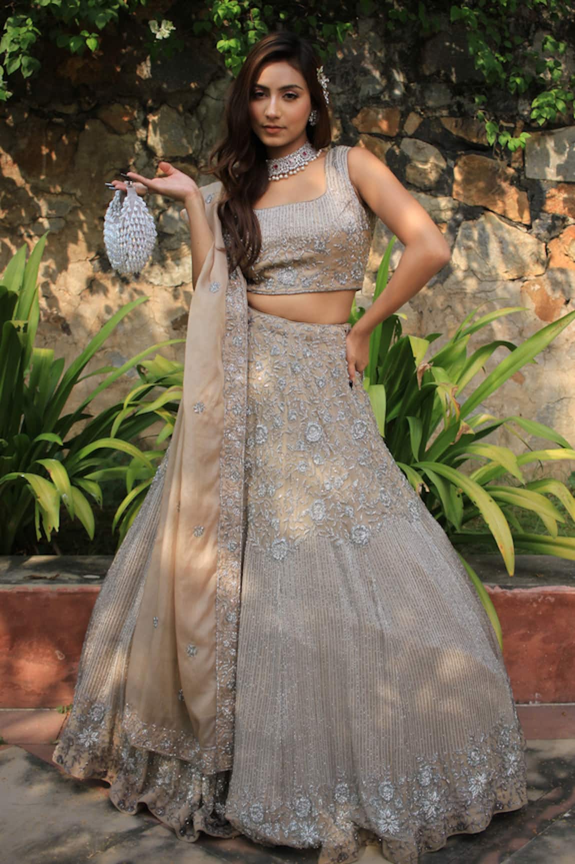 Lasha Dusty Grey Designer Lehenga Set 