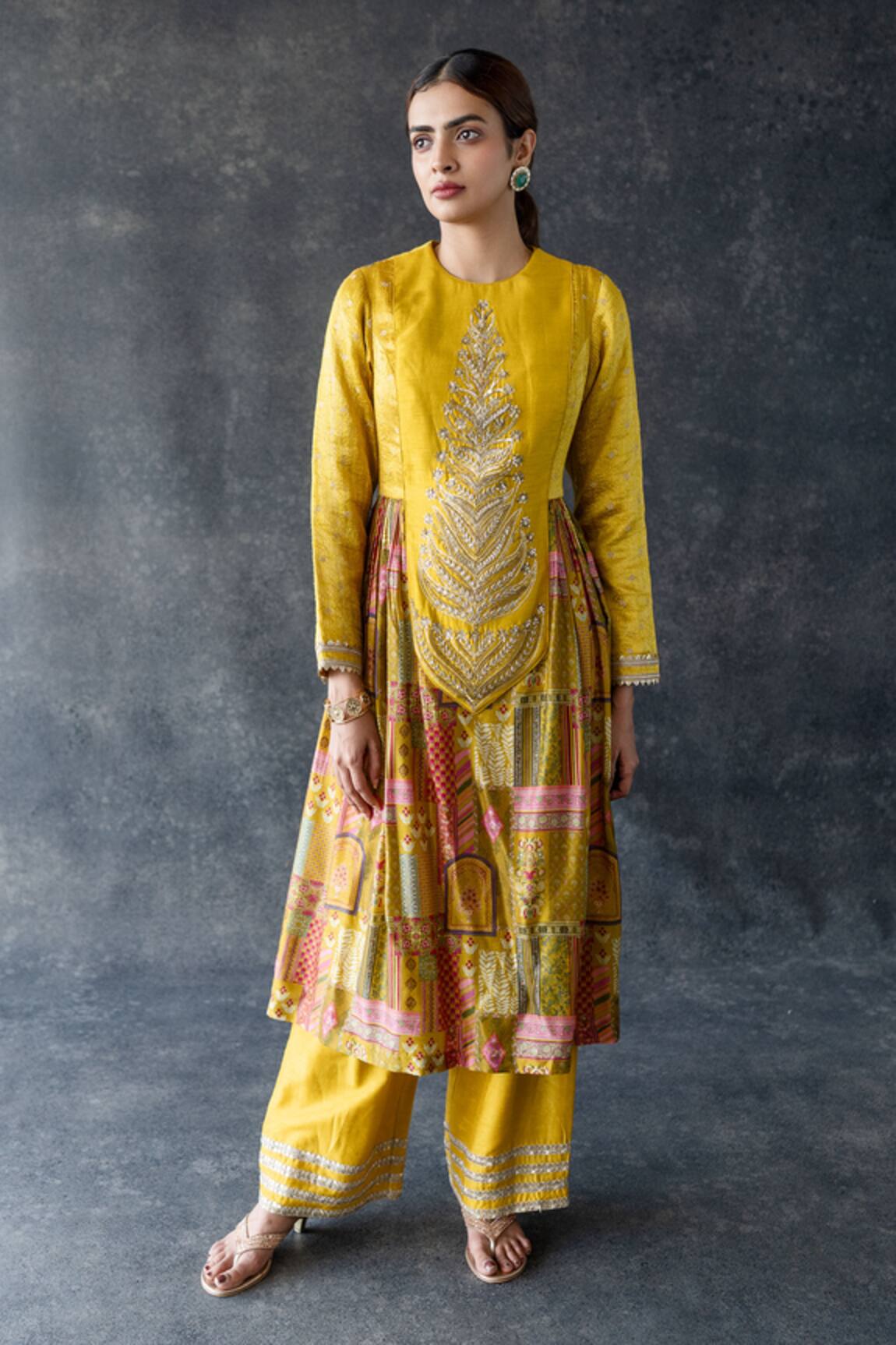 Shachi Sood Kesar Phool Yellow Kurta Palazzo Set 