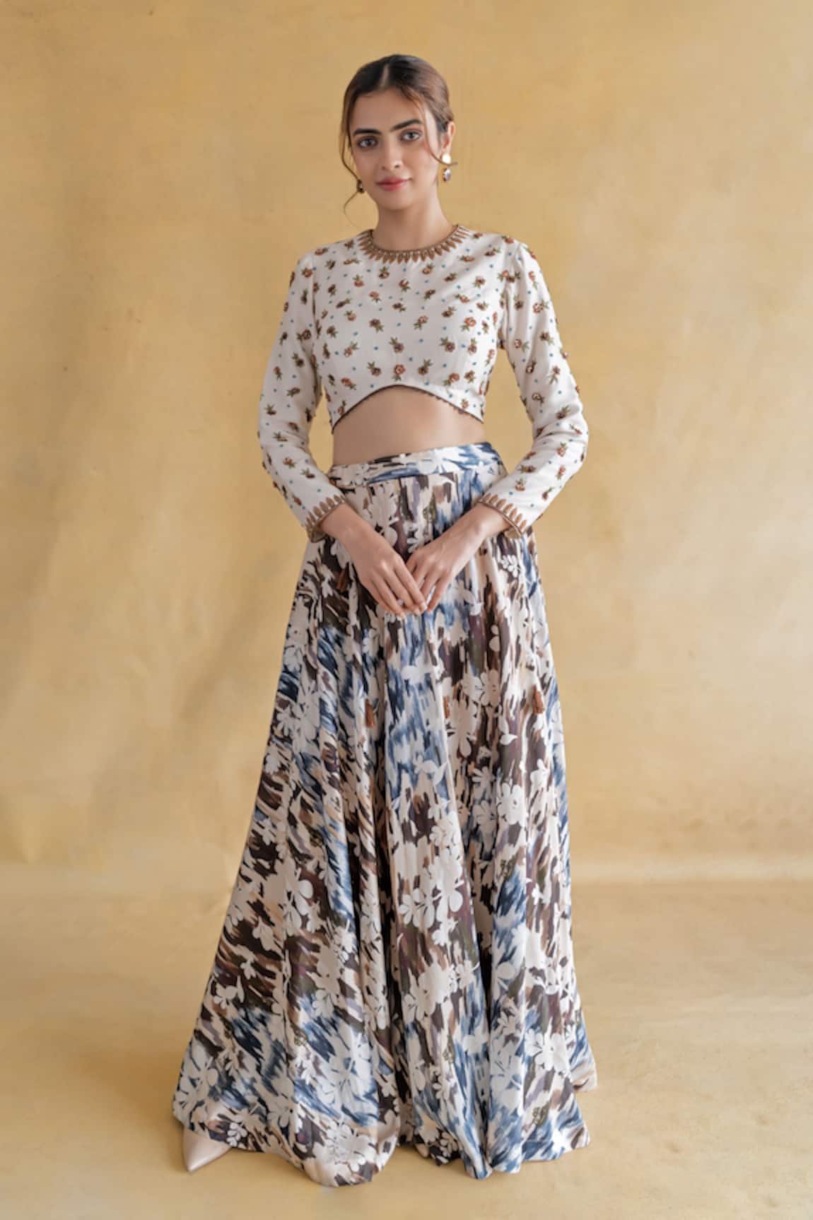 Shachi Sood Beige Floral Print Lehenga Set 