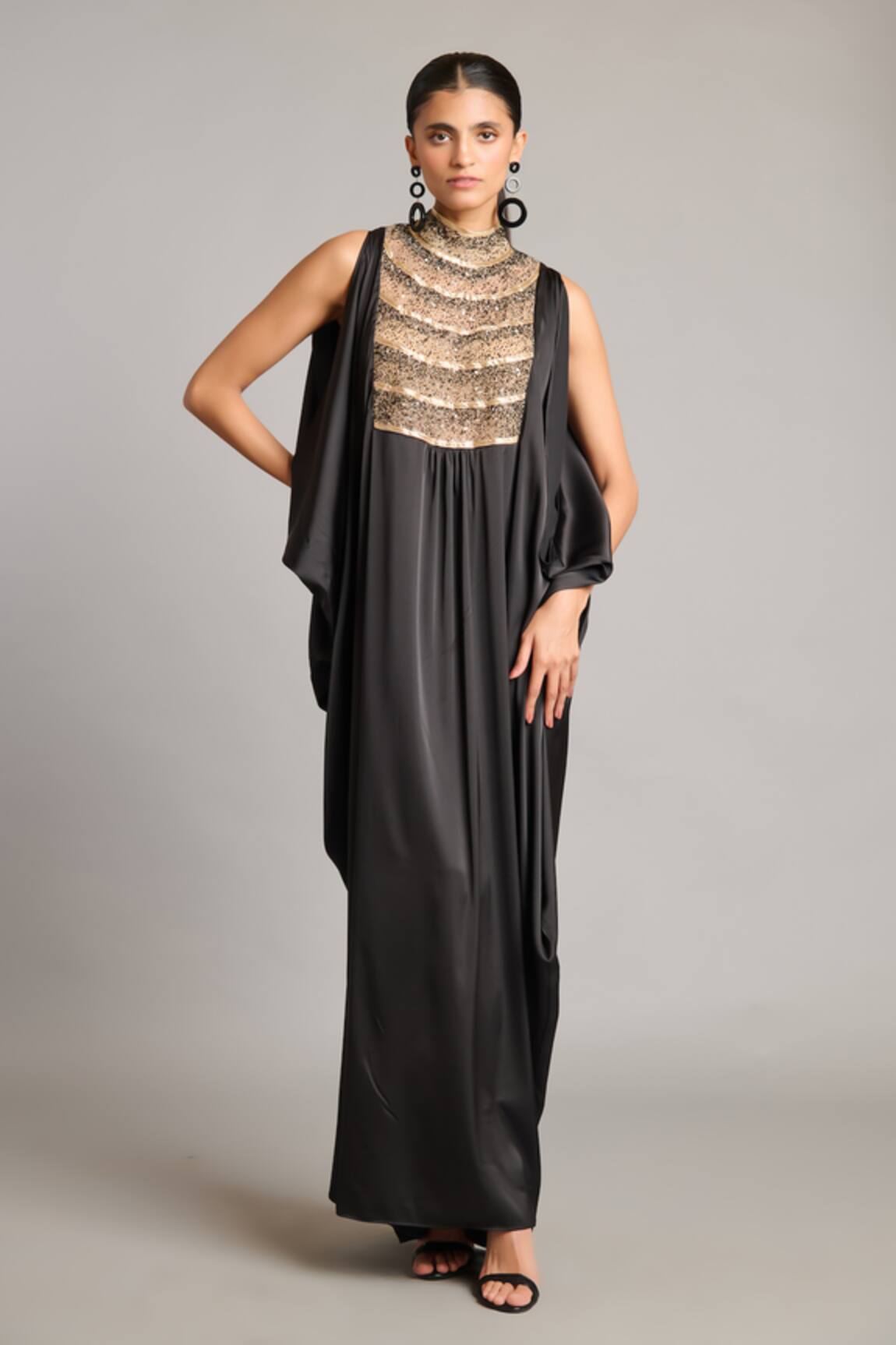 Siddartha Tytler Black Mixed Media Kaftan 