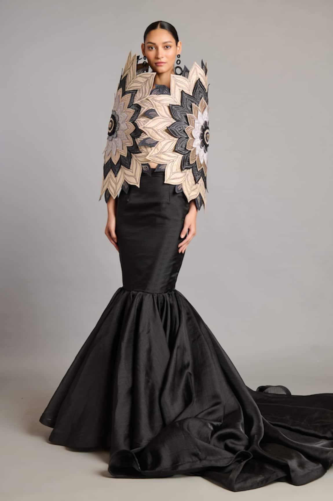Siddartha Tytler Black Organza Fishtail Skirt 