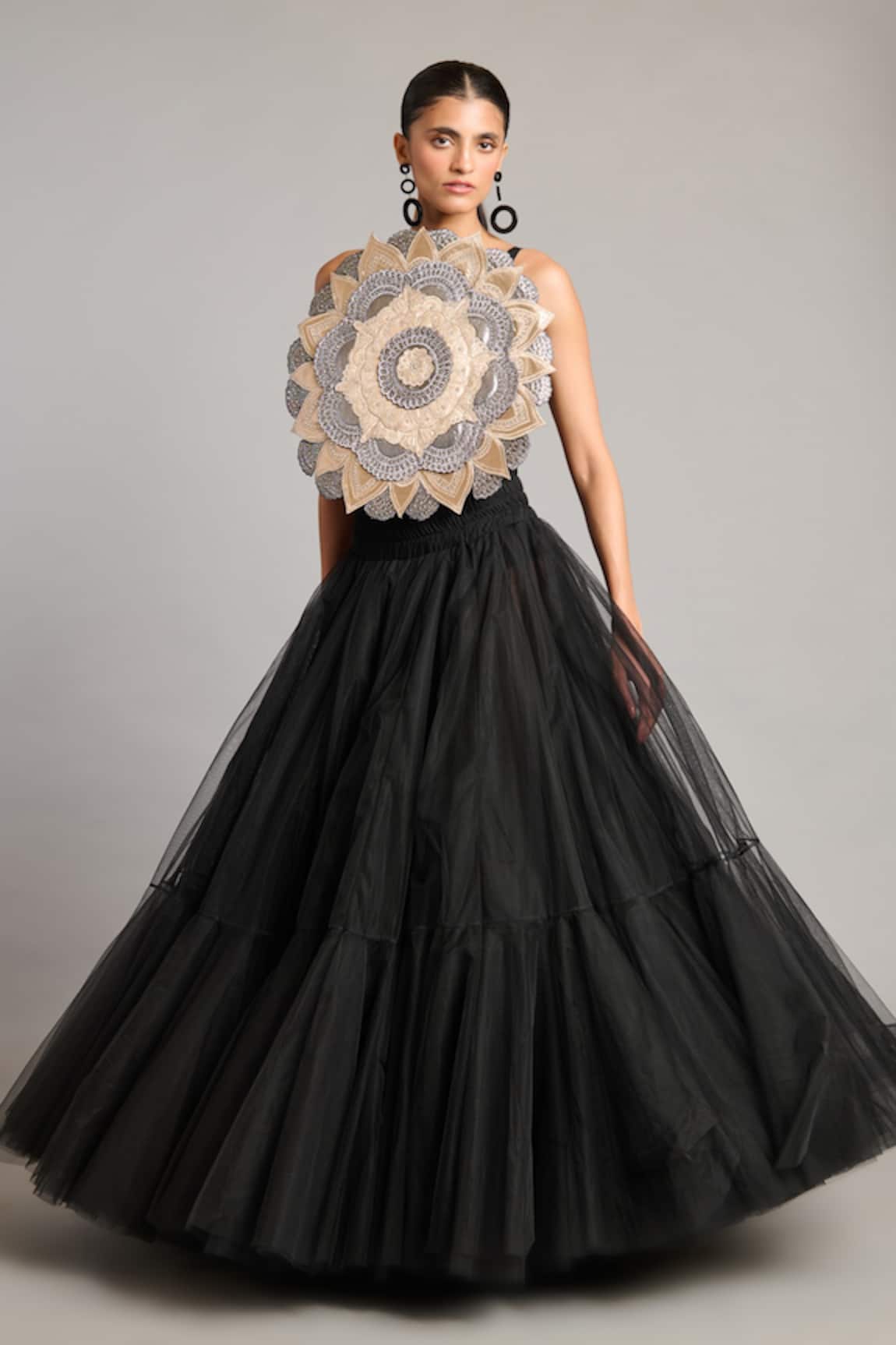 Siddartha Tytler 3D Mandala Black Crop Top 